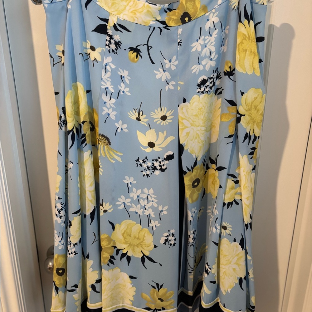 Ann Taylor Yellow and White Midi A-Line Skirt